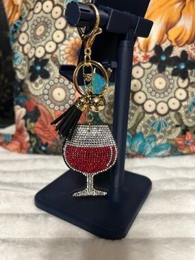 Rhinestone Wine Glass or Puppy Keychain-Pick 1